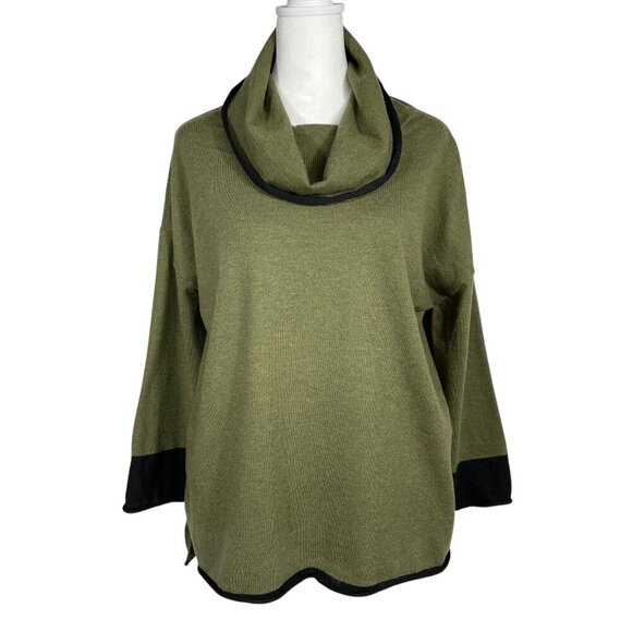 Habitat Moss Green Wool Blend Boxy Cowlneck Lagenlook Pullover Top Women’s Small - Picture 2 of 11